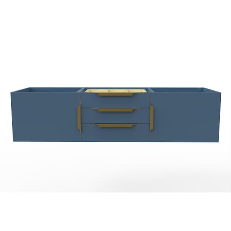 Castello Usa Alpine 60" Wall Mounted Blue Vanity Base with Gold Handles CB-MC-60BLU-GLD-VBO